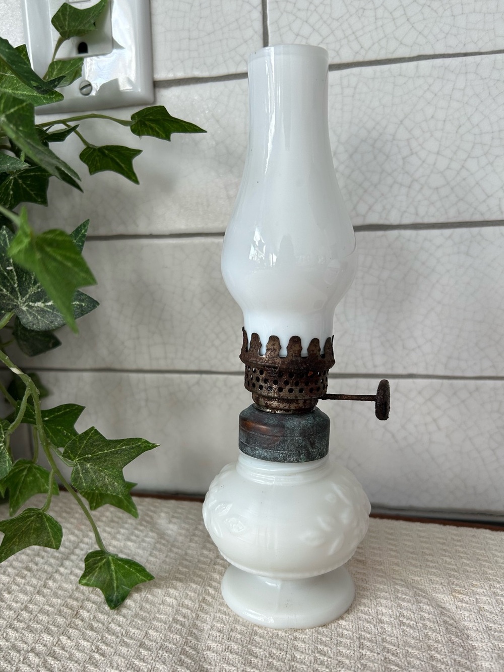 Vintage White Milk Glass Oil Lamp - 1900’s
